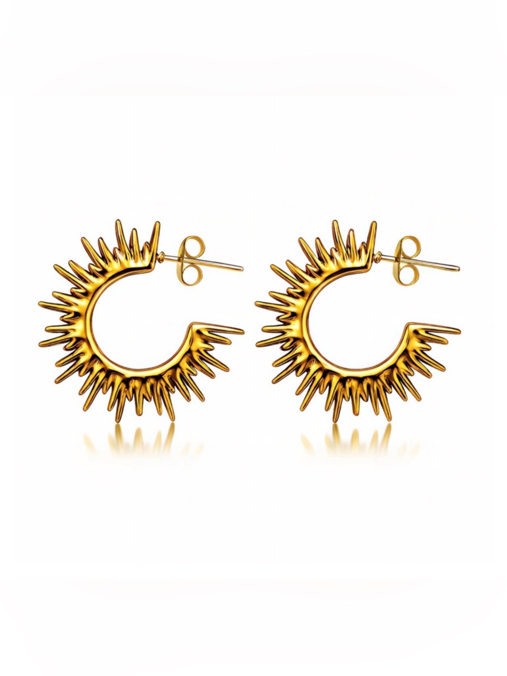 Gold Sunburst Hoop Earrings Stainless Steel